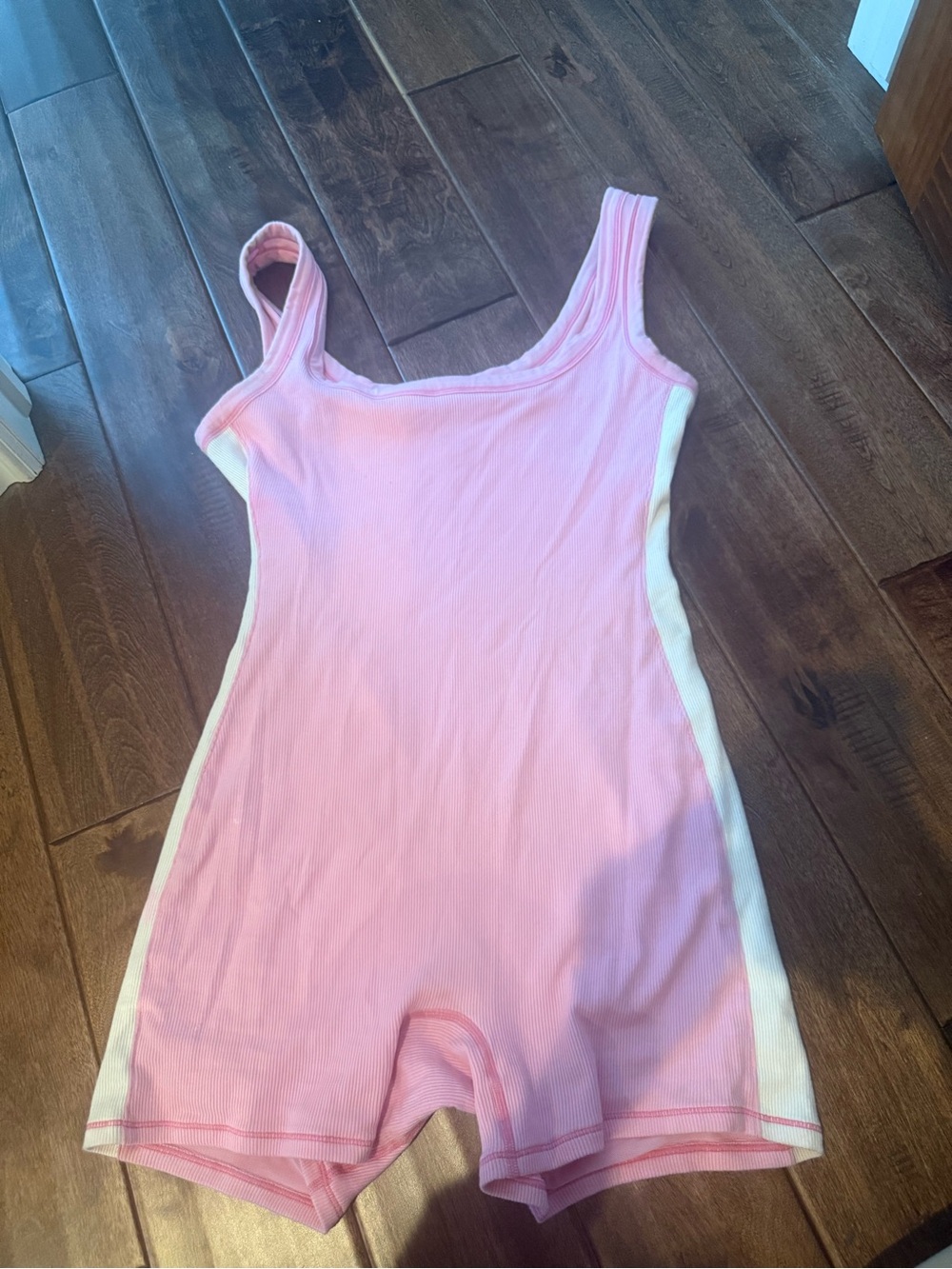 SKIMS Pink One-Piece Romper with White Side Panels